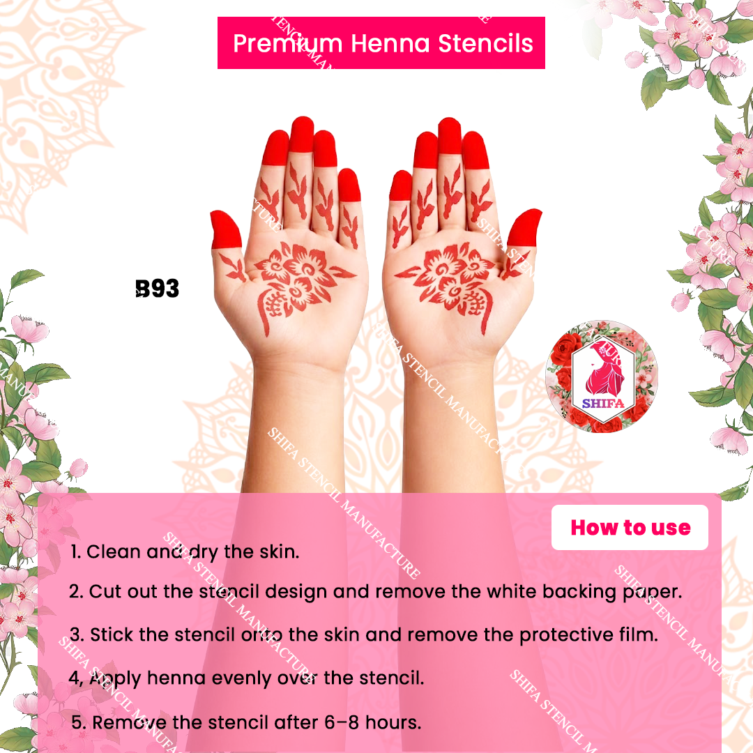 B93 (age 5 to 10) Scarlet Bloom Grace double hand Henna Stencil